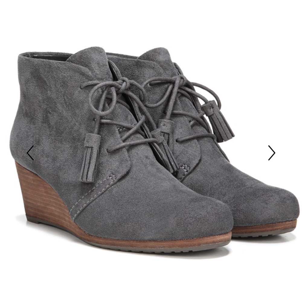 Dr Scholl’s Grey Faux Suede Lace up Wedge Ankle Boots Booties DAKOTA NEW NWT